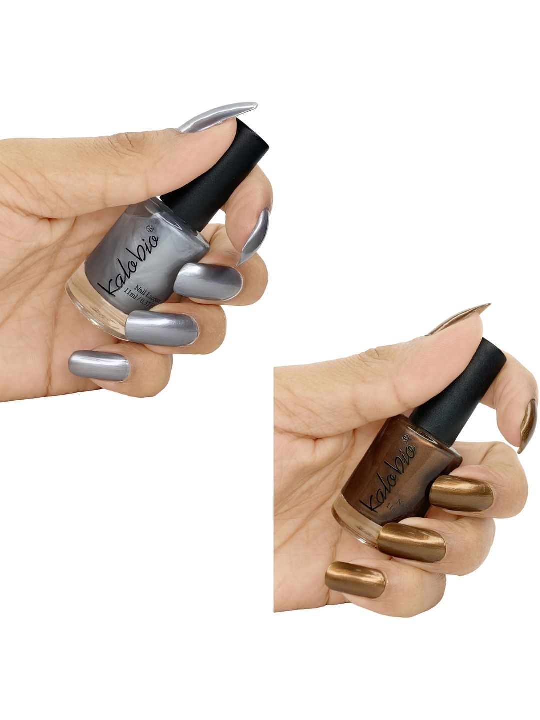 Kalobio Set Of 2 Long Lasting Nail Polish - 11 ml Each - Silver Grey & Walnut-image-19