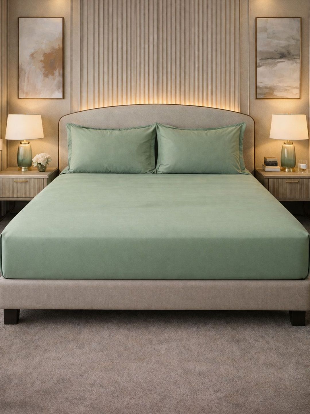 Mulberry Living Green 350 TC Egyptian Cotton King Bedsheet with 2 Pillow Covers-image-41