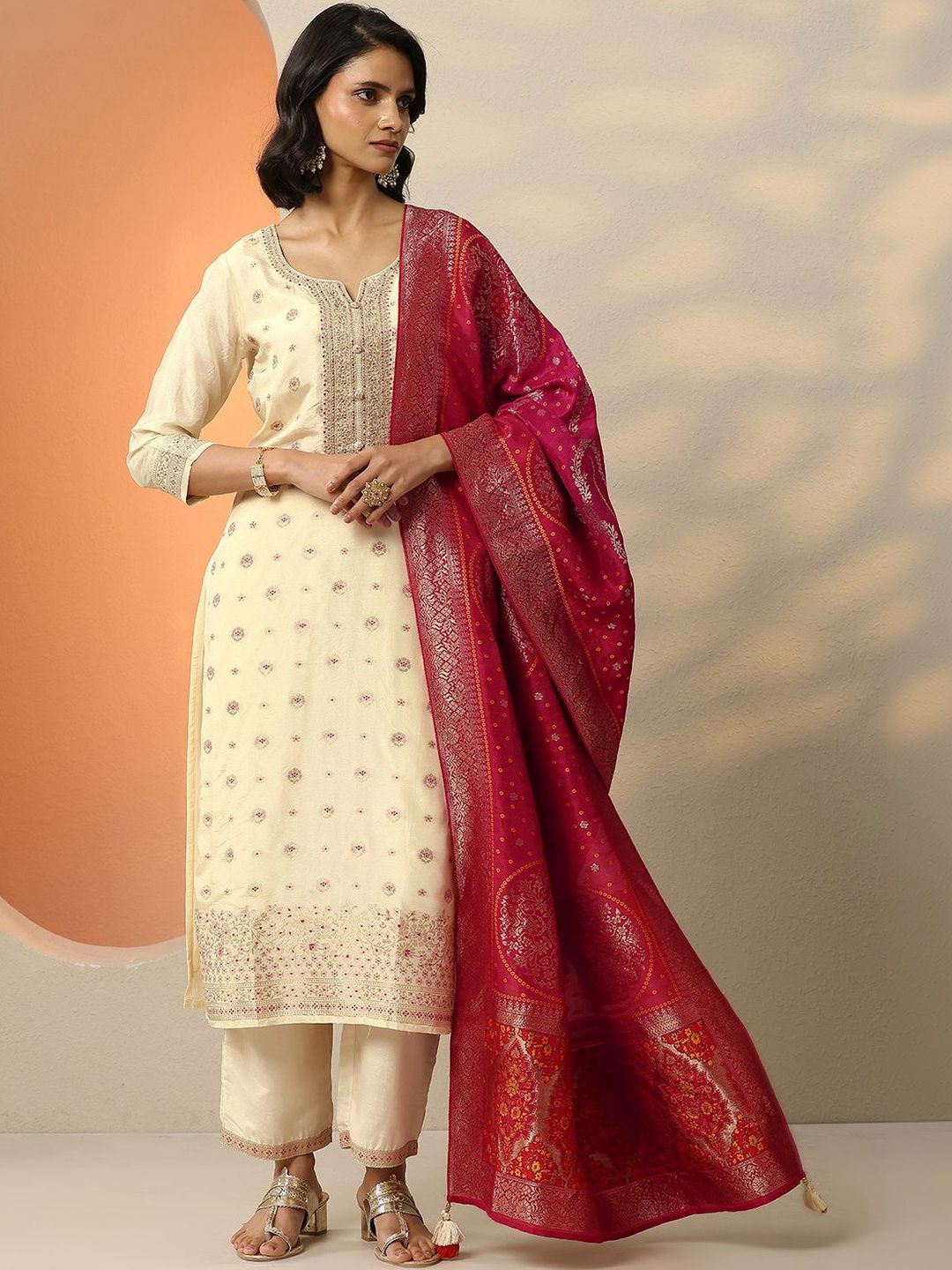 Libas Women Ethnic Motifs Embroidered Regular Kurta with Trousers & With Dupatta-picture-20