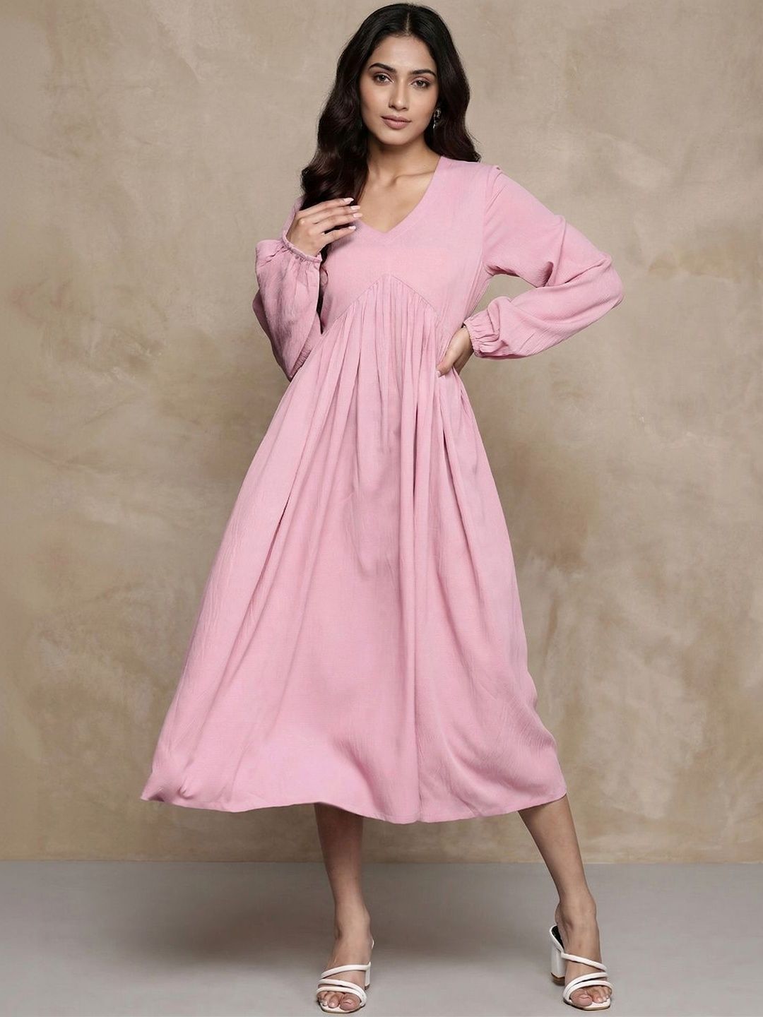 Navibhu Everyday Workwear Printed V-Neck A-Line Ethnic Dresses-image-24