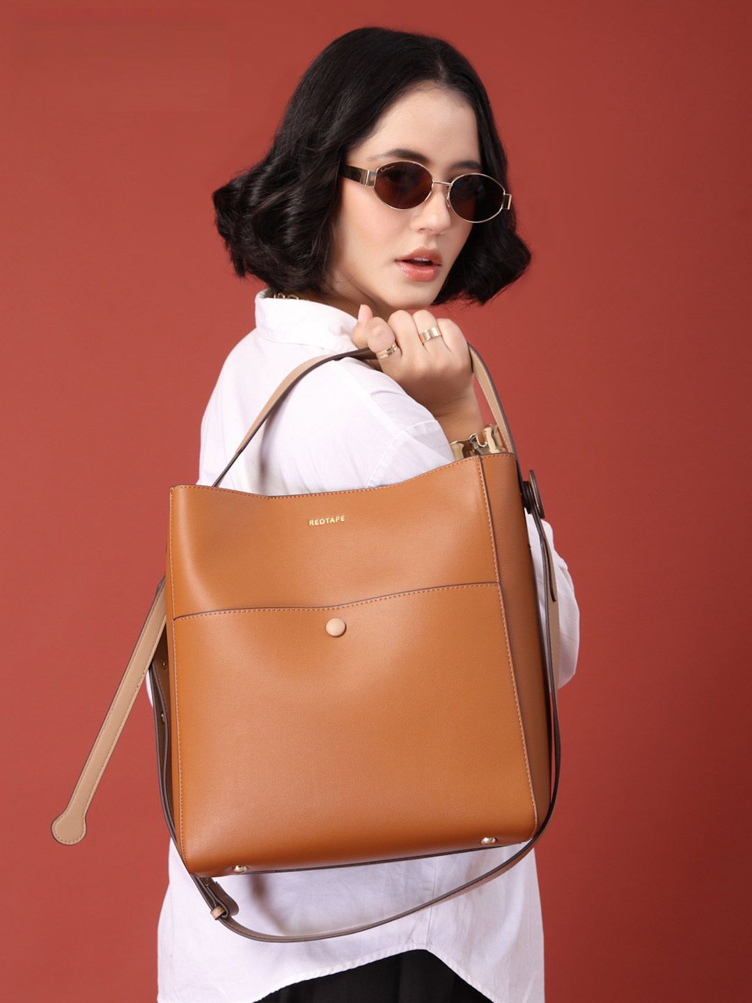 Red Tape Women Brown Khaki Solid Casual Formal Tote Bag-picture-13