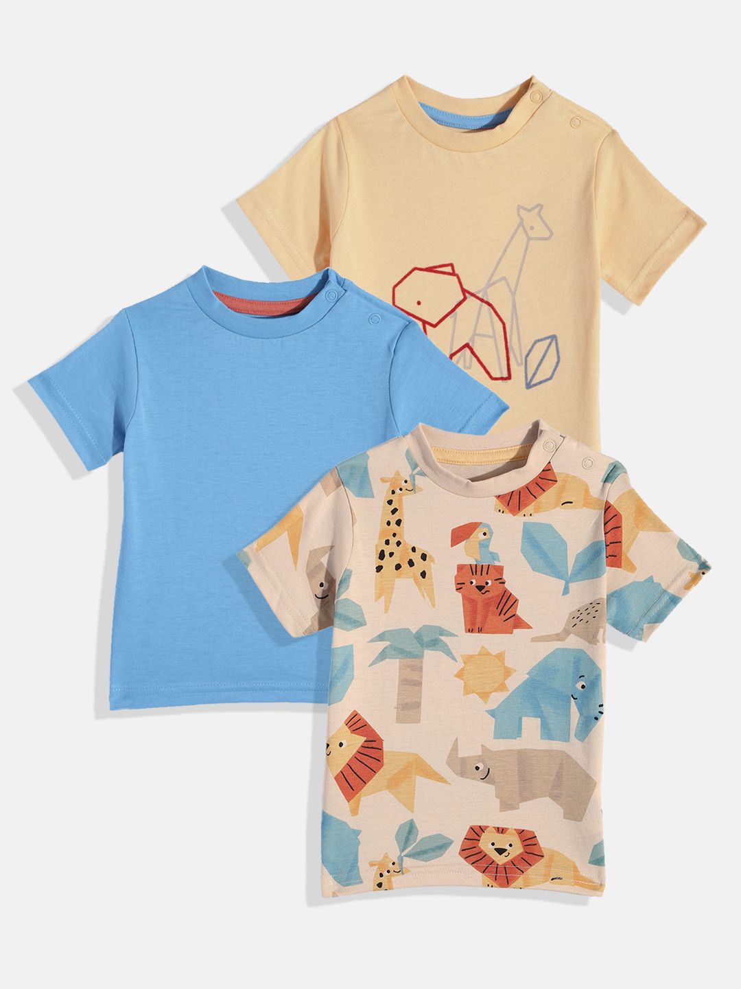 mothercare Infant Boys Pack Of 3 Animal Graphic Printed Pure Cotton T-shirt-picture-40