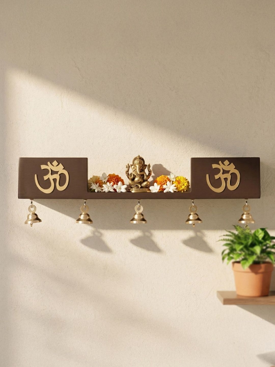 Ekhasa Brown Wood Wall Mounted Home Temple-image-4