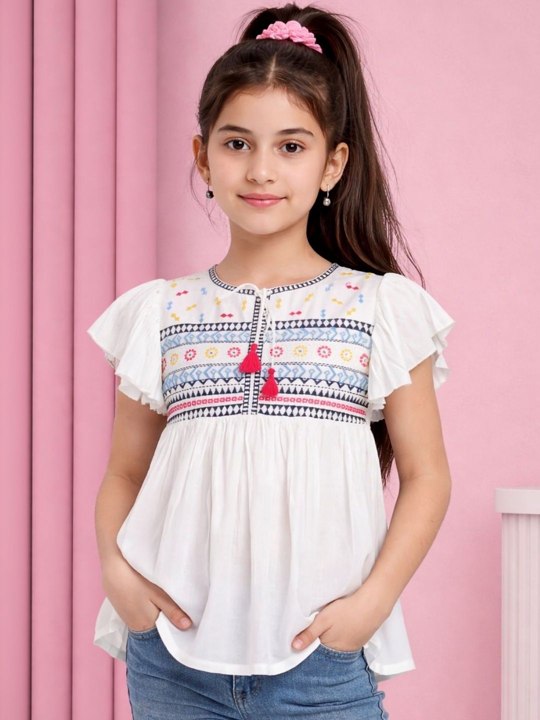 Miss & Chief Girls White Cotton Tops-picture-32