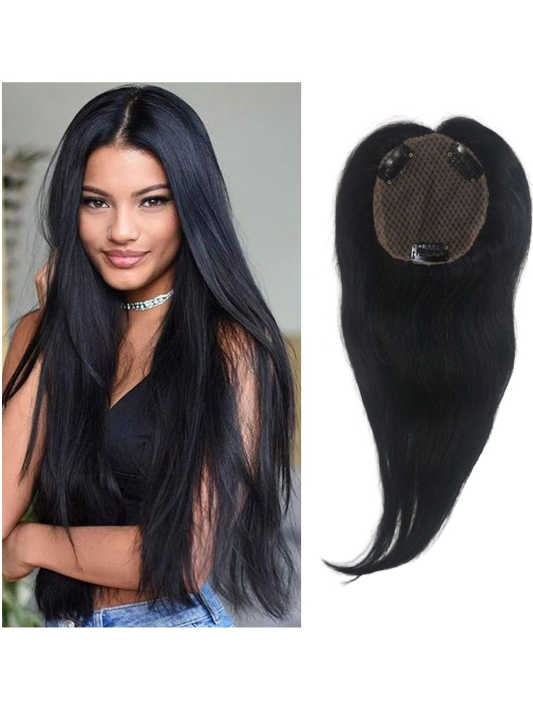 Cadenza Hair Straight Clip-In Scalp Topper - Natural Black - 24 Inch-image-5