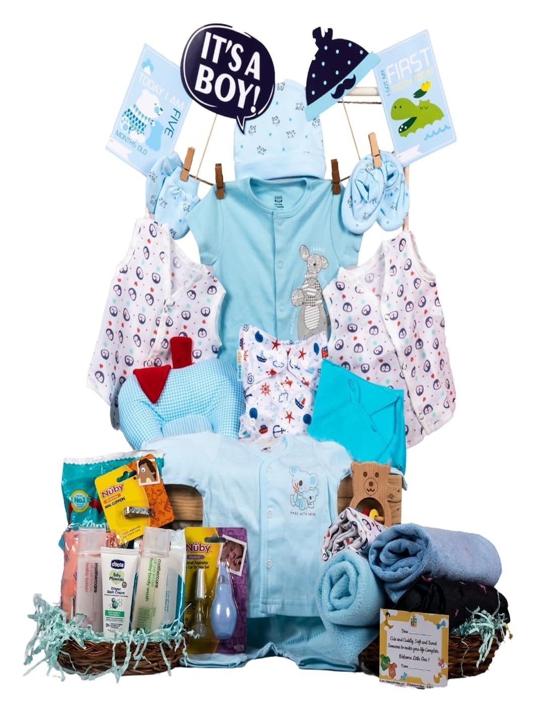 The Baby First Box Infant Boys Pack of 25 Pure Cotton Baby Apparel Gift Set-image-31