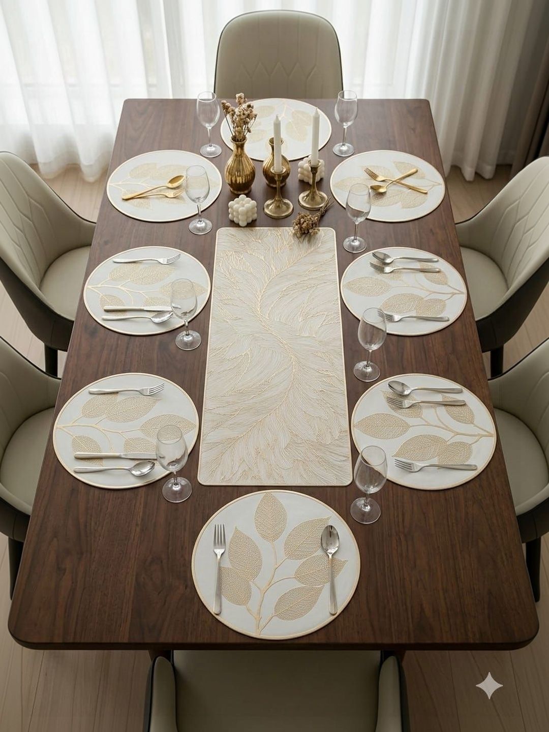RAINBOW FURNISHINGS 9Pcs Beige & White Textured Table Linen Sets-picture-17