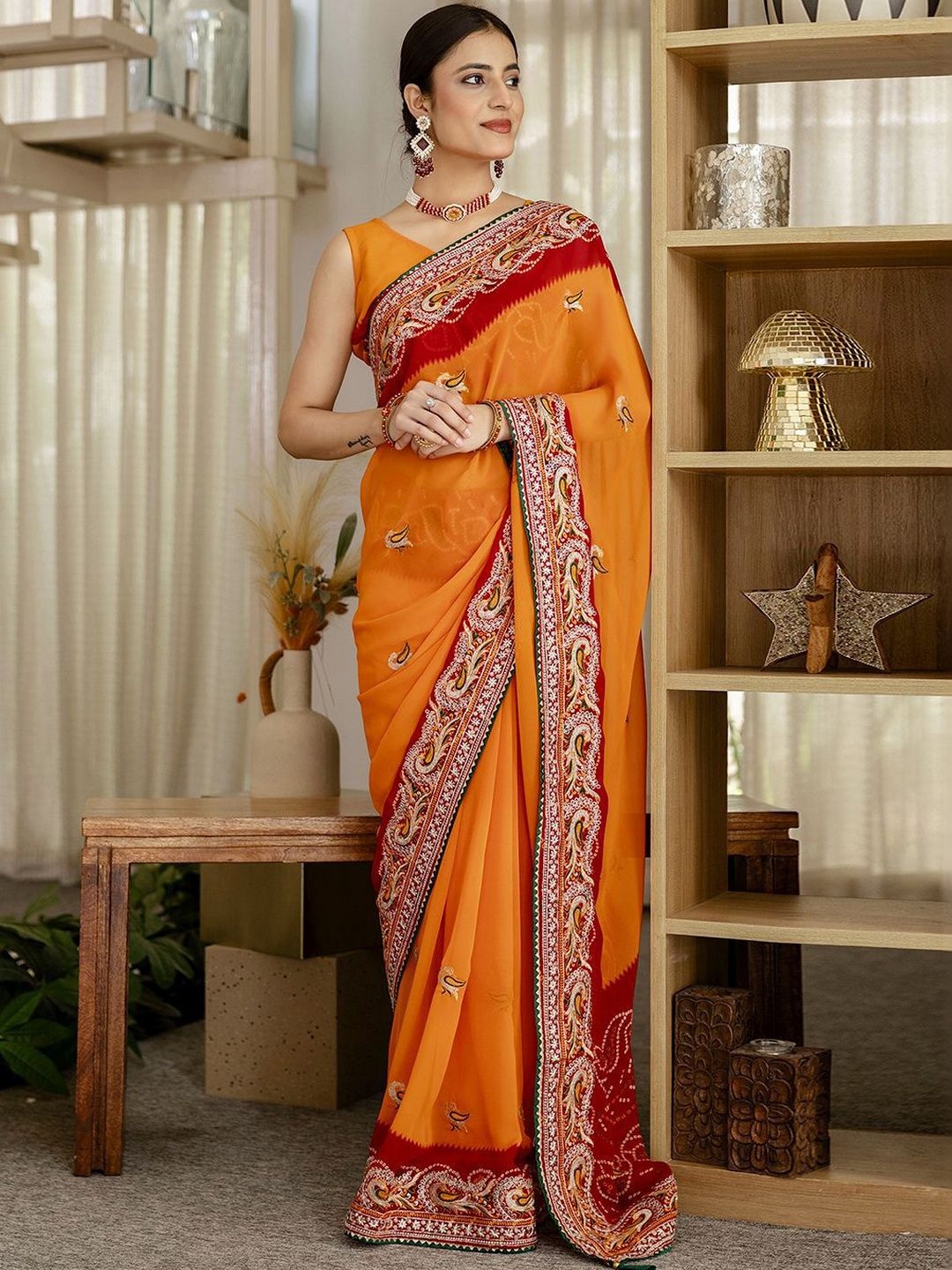 Sangria Bandhani Printed Saree with Unstitched Blouse Piece-picture-36