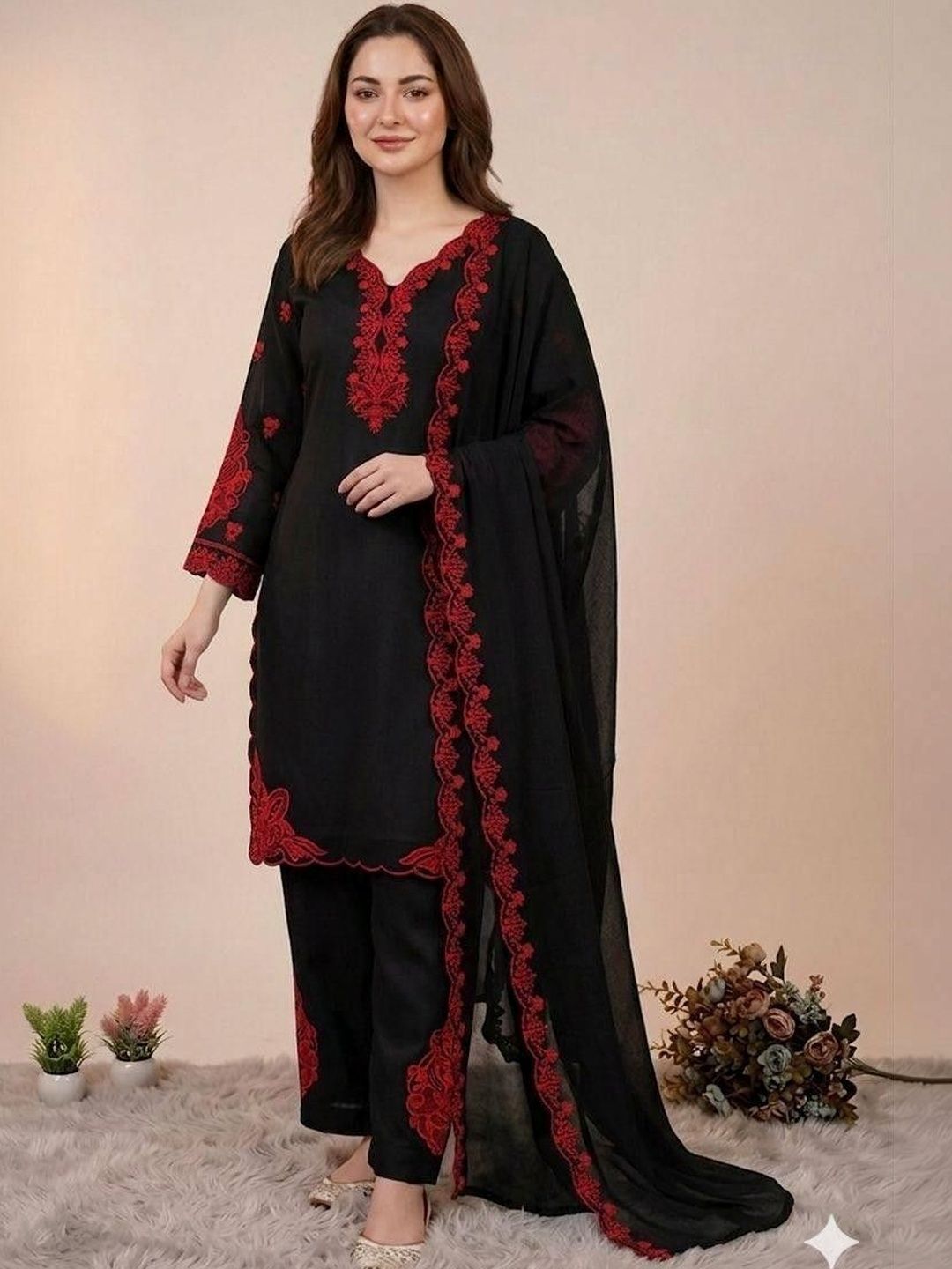 MAHI CREATIONS Women Embroidered Regular Pure Cotton Kurta with Palazzos & With Dupatta-picture-24