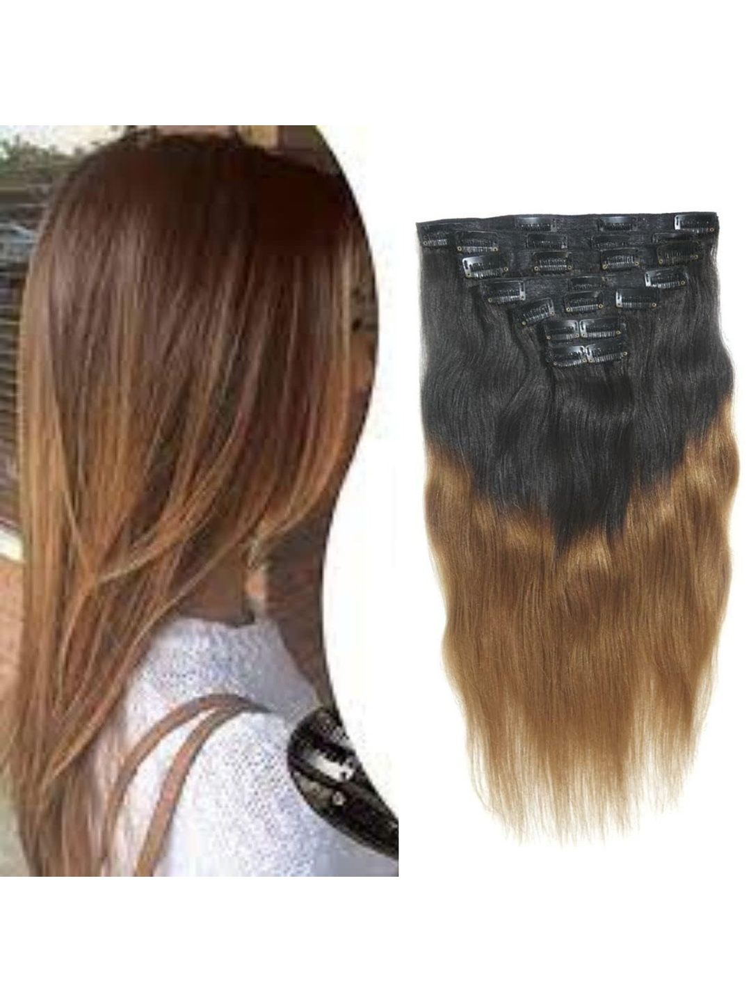 Cadenza Hair Set Of 7 Straight Clip-In Hair Extensions - Natural Black - 20 Inch-picture-38