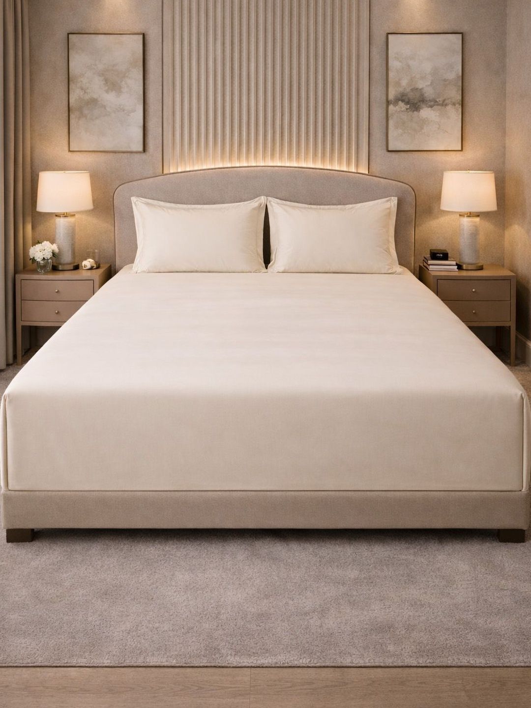 Mulberry Living Off White 350 TC Egyptian Cotton King Bedsheet with 2 Pillow Covers-image-27