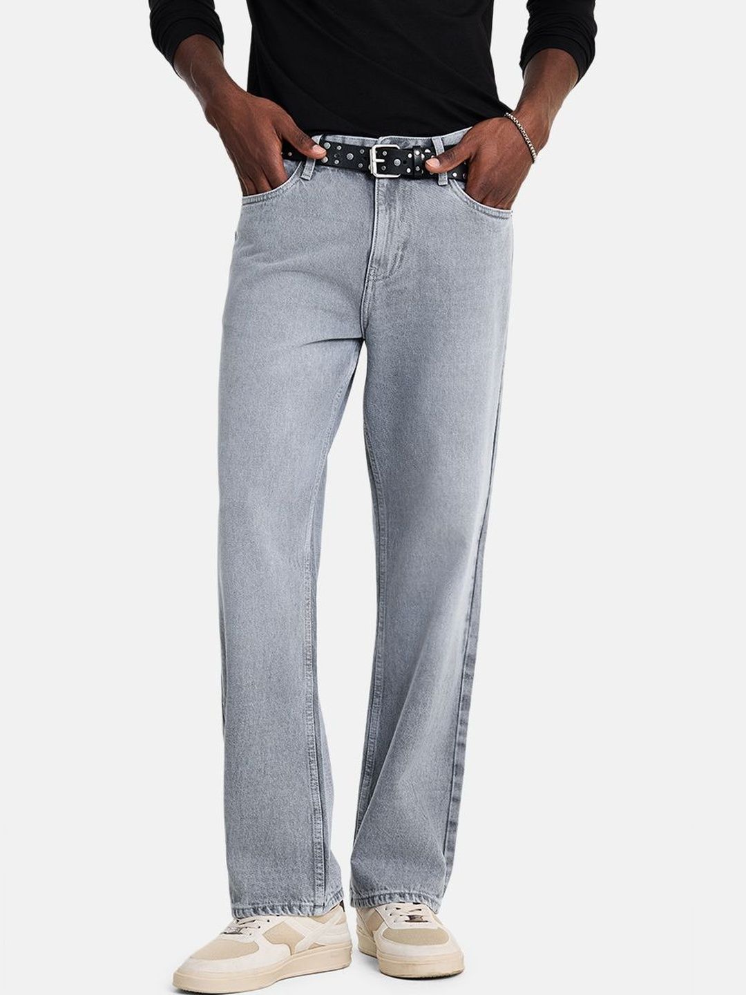 Snitch Snitch Light Grey Mid-Rise Straight Fit Jeans