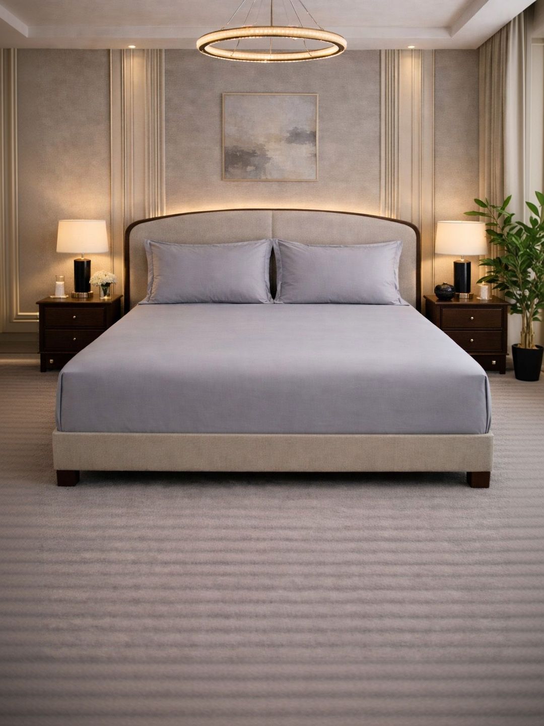 Mulberry Living Grey 350 TC Egyptian Cotton King Bedsheet with 2 Pillow Covers-image-25
