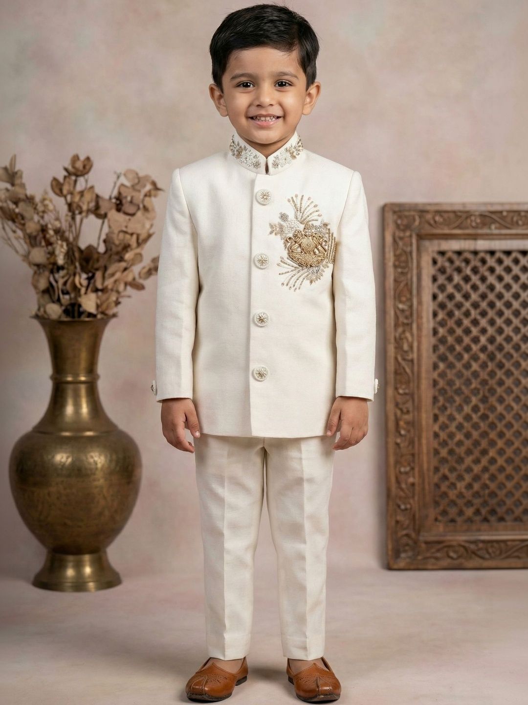 Lagorii Boys Embroidered Mandarin Collar Tailored Fit 2 Piece Suits-picture-14