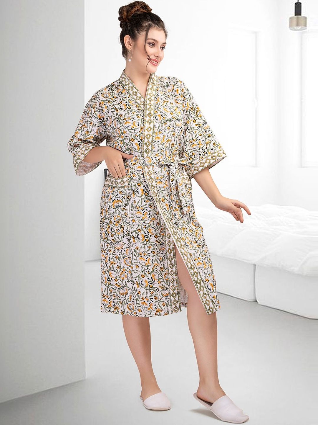 LacyLook Printed Cotton Knee Length Bath Robe and Wraps-picture-25