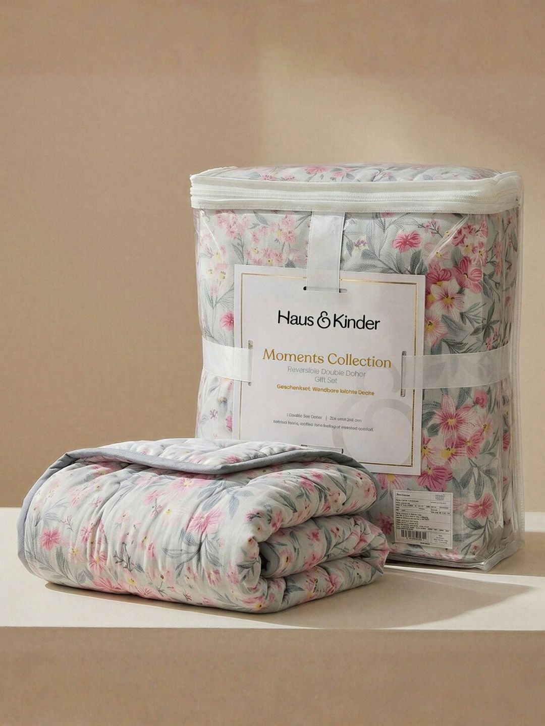 haus & kinder Grey & Pink Floral AC Room Dohar-image-10