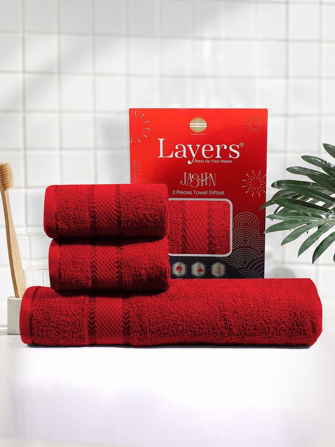 Layers Red 3 Piece Cotton 380 GSM Towel Set-picture-20