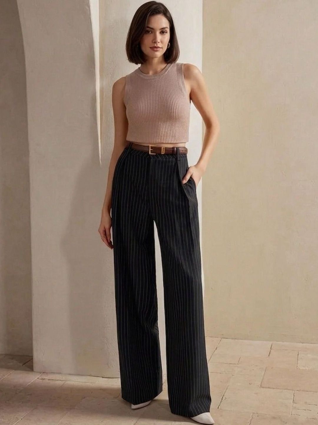 Kotty Women Striped Relaxed Straight Leg High-Rise Trousers-picture-23