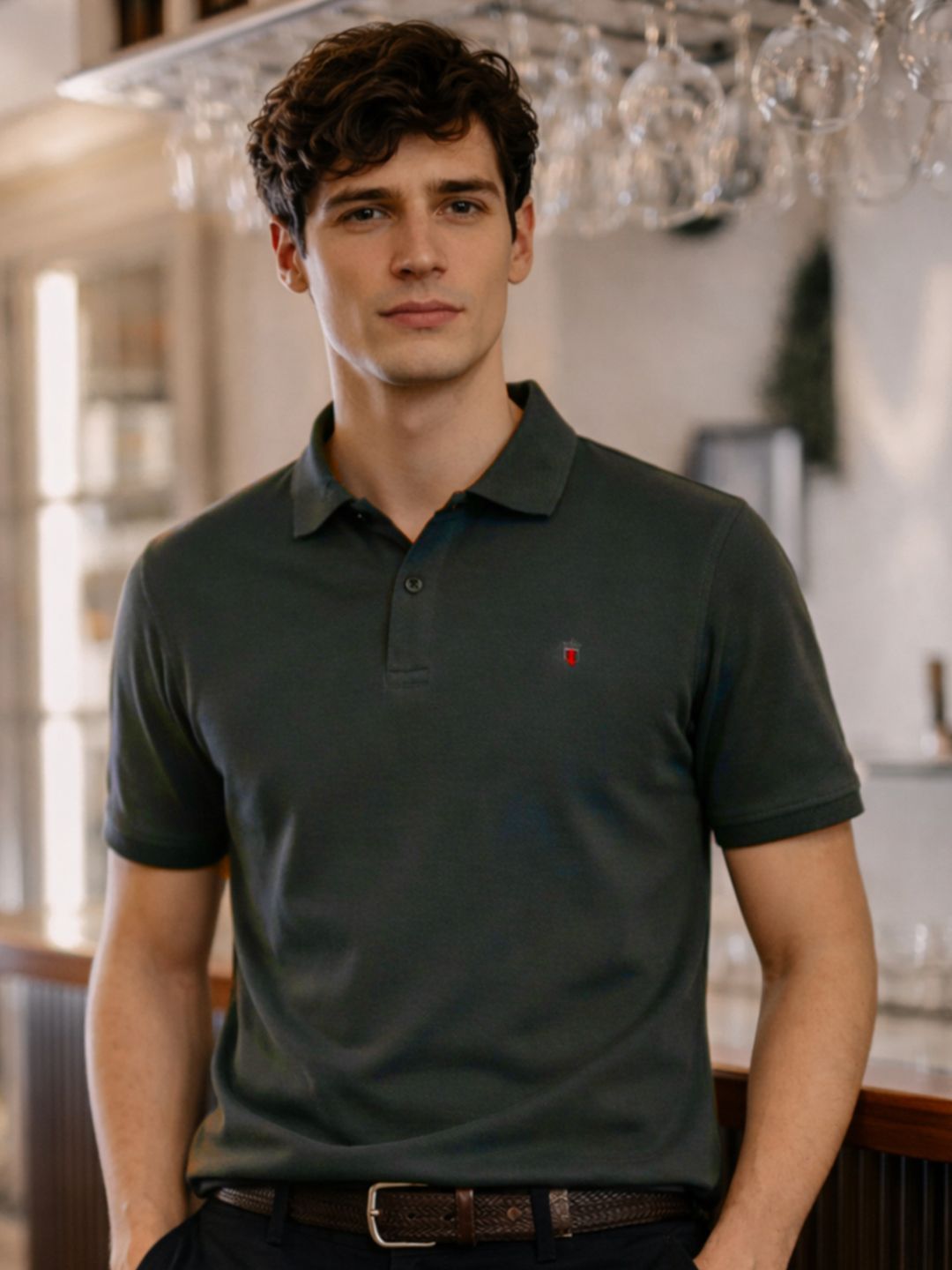 Louis Philippe Sport Solid Polo Collar Slim Fit T-shirt