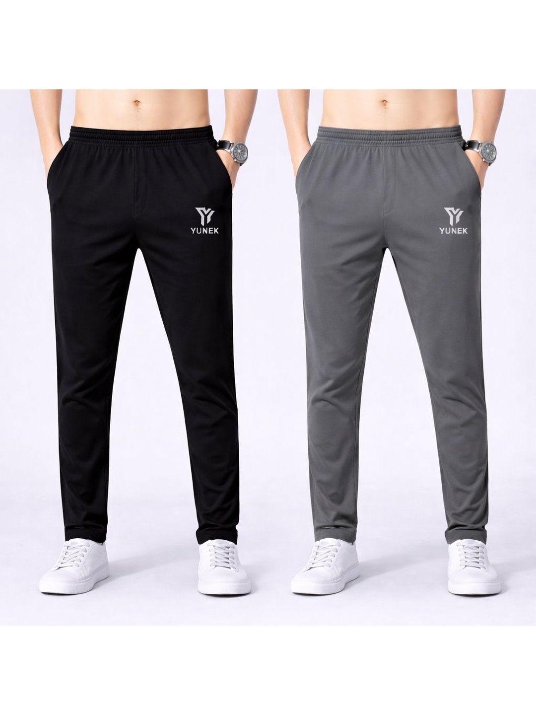 YUNEK Men Pack of 2 Regular Fit Rapid-Dry Running Track Pants-image-6