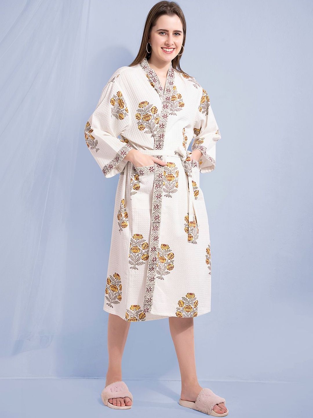 HotGown Floral Block Printed Cotton Bathrobe-image-16
