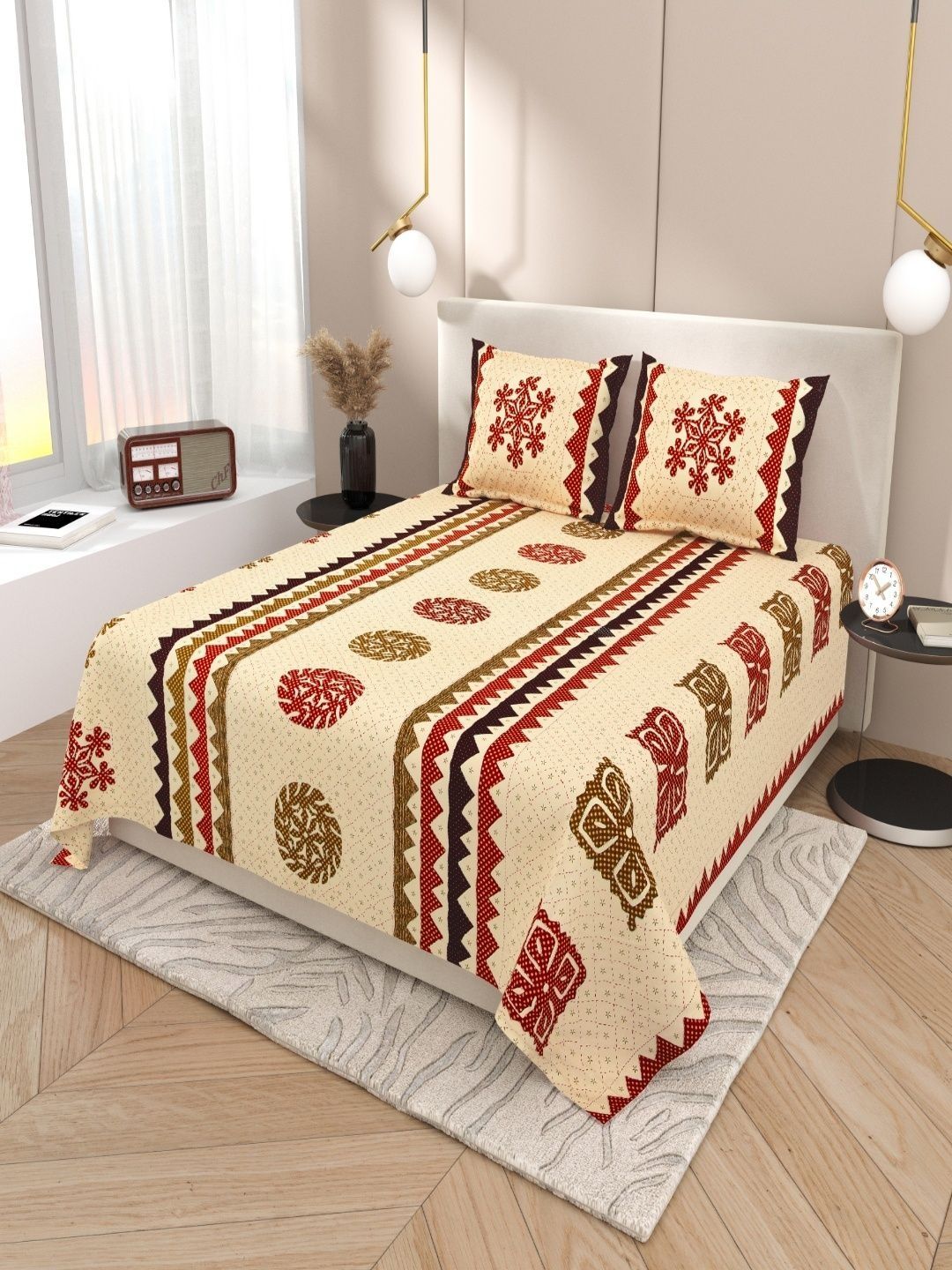Sangria Green Floral Soft Feel 120 TC King Superfine Bedsheets-picture-15