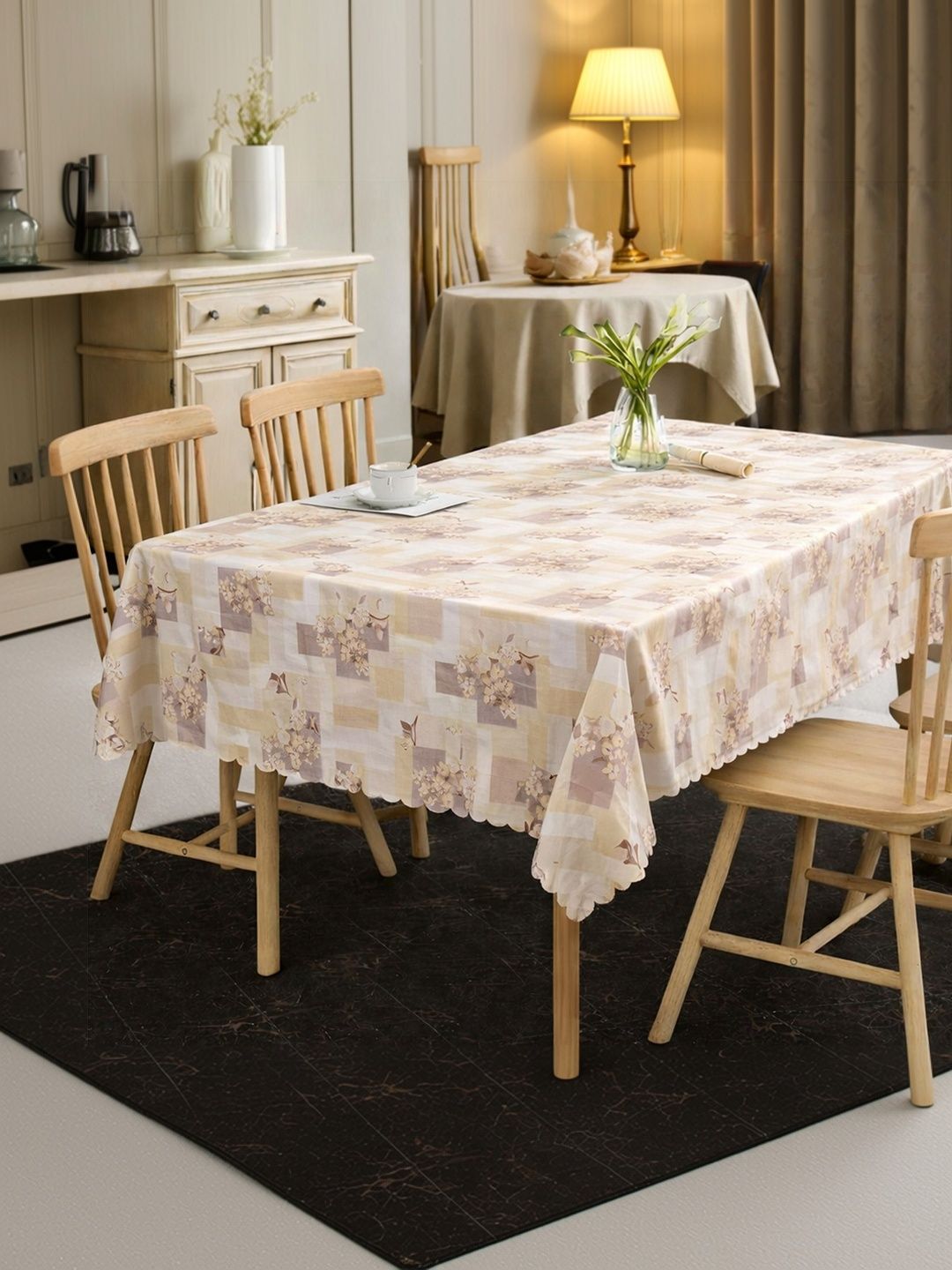 Dakshya Industries Cream-Coloured Waterproof 6-Seater Table Cover-picture-1