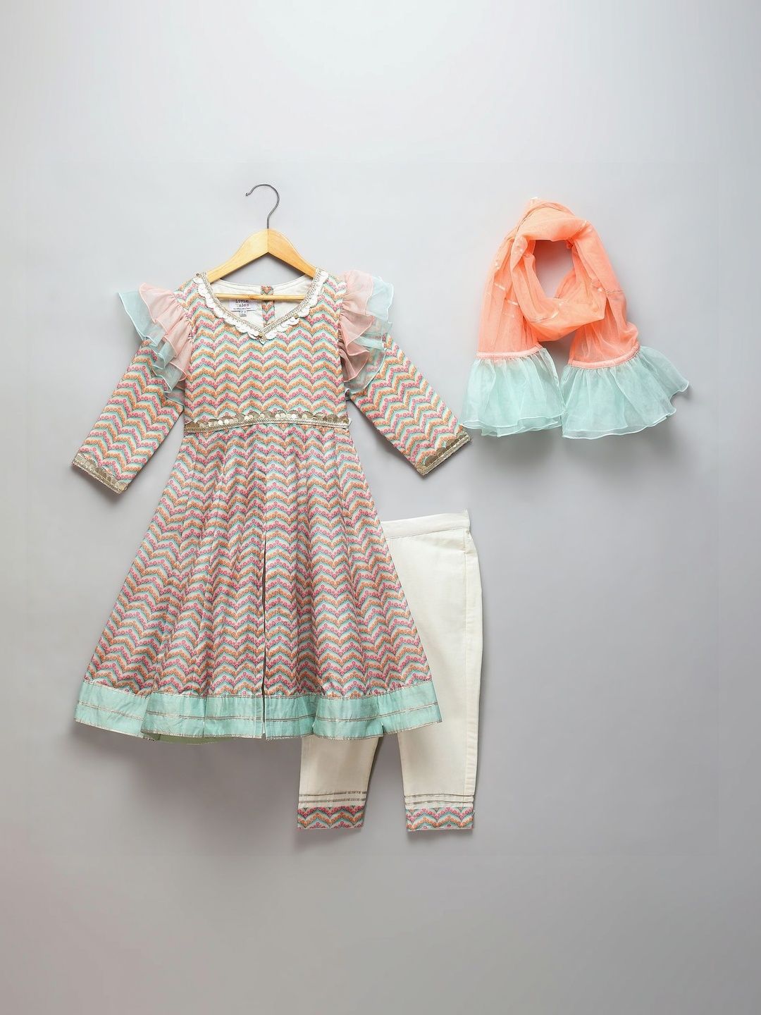 The Little Tales Girls Printed Empire Kurta with Trousers & With Dupatta-image-46