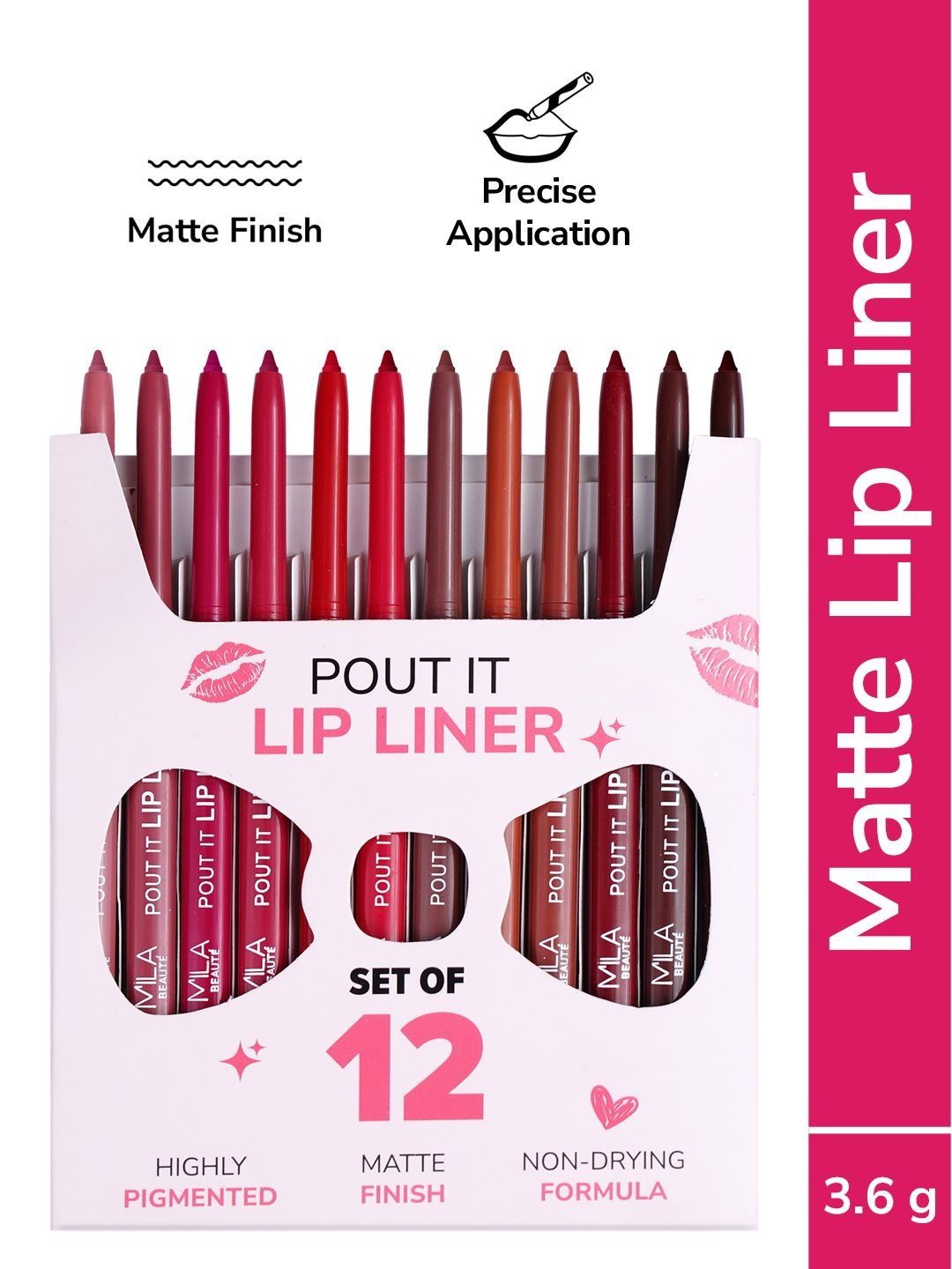 MILA BEAUTE Set Of 12 Pout It Matte Lip Liners - 3.6 g Each-image-18