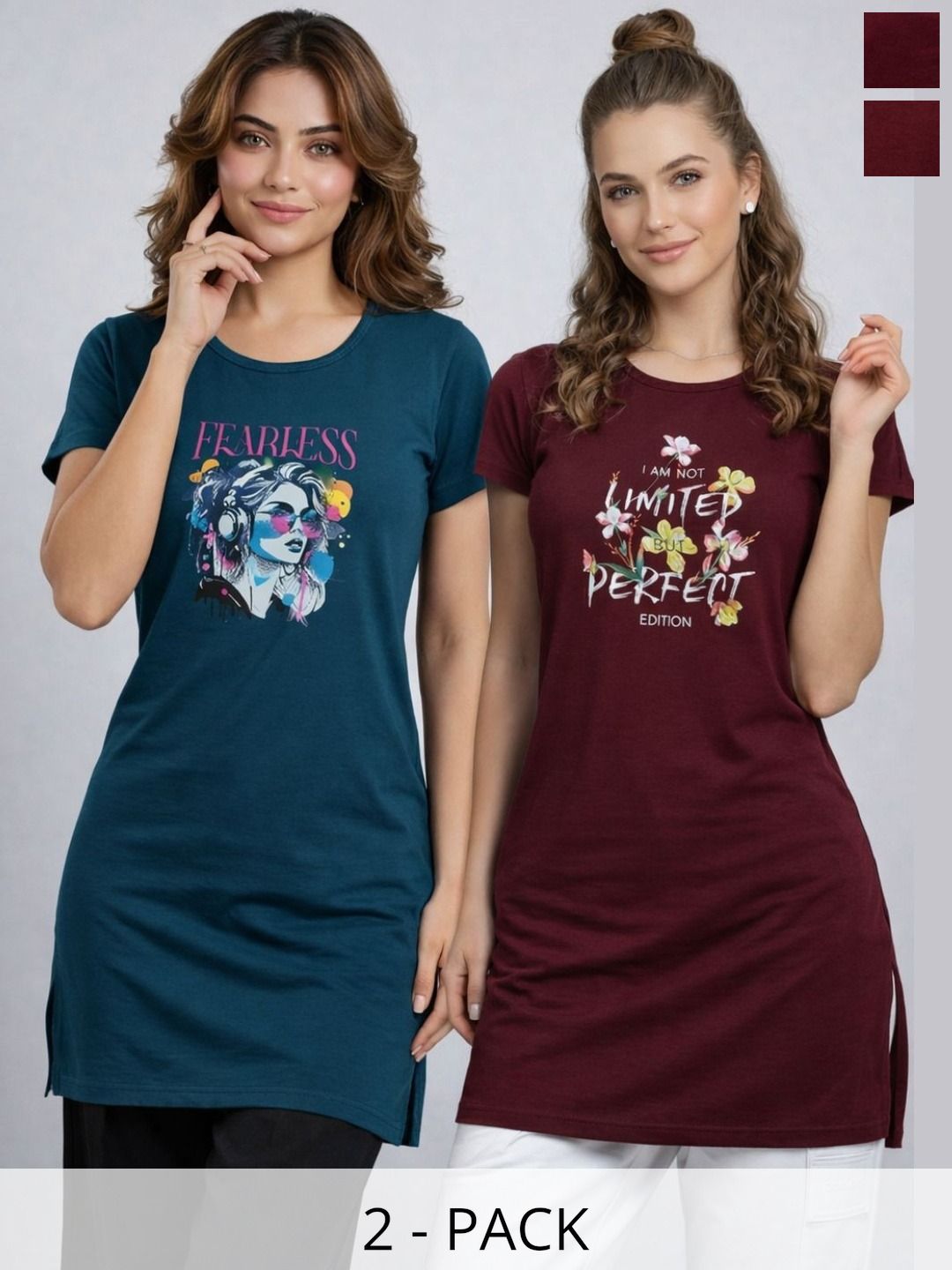 VERO AMORE Pack Of 2 Printed Round Neck Lounge Tshirts-picture-16
