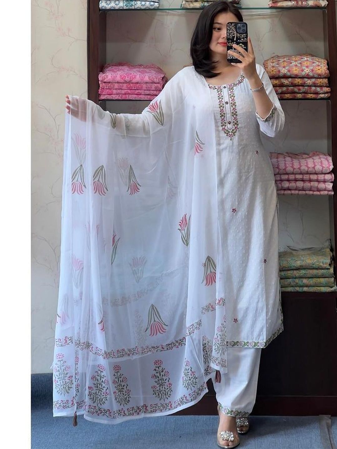 SHREE KHODAL FASHION Women Ethnic Motifs Embroidered Regular Sequinned Kurta with Trousers & With Dupatta-image-37