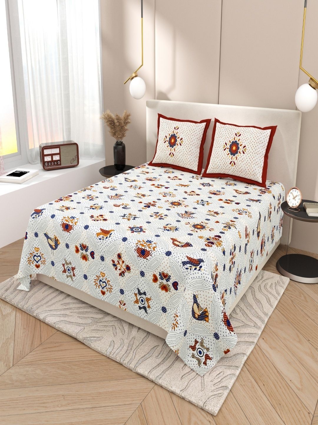 Sangria Red Floral Soft Feel 120 TC King Superfine Bedsheets-picture-18