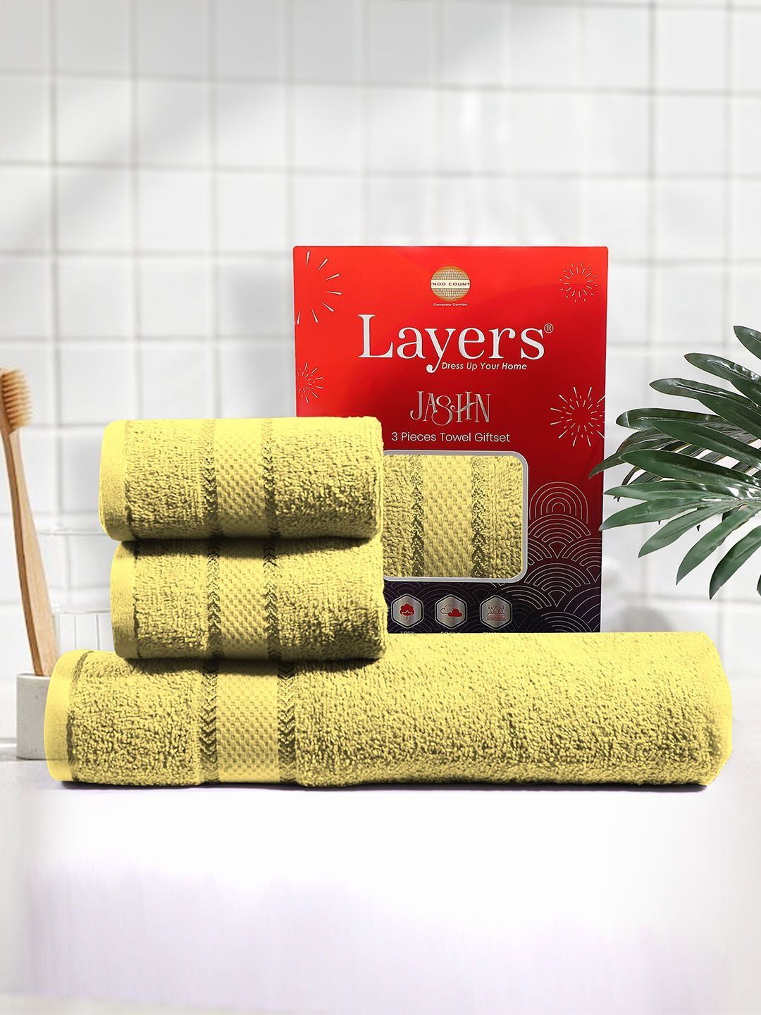 Layers Yellow 3 Piece Cotton 380 GSM Towel Set-picture-31