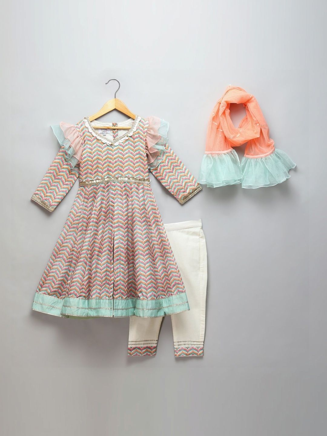 The Little Tales Girls Printed Empire Kurta with Trousers & With Dupatta-image-48
