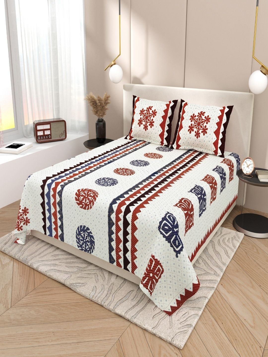Sangria Blue Floral Soft Feel 120 TC King Superfine Bedsheets-picture-13