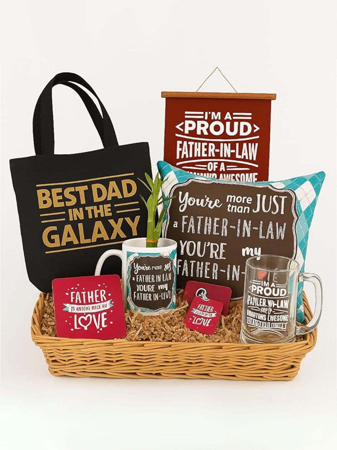 THEYAYACAFE Set Of 9 Father in Law Special Gift Hamper with Cushion Mug Combo-image-10