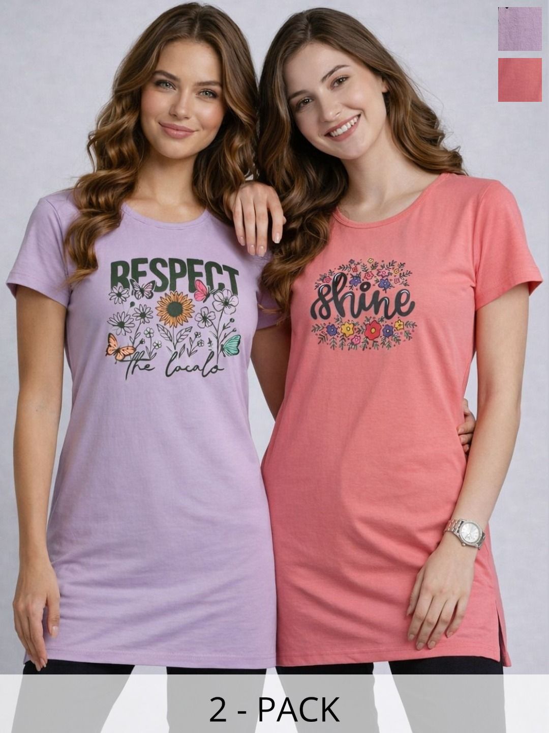 VERO AMORE Pack Of 2 Printed Round Neck Lounge Tshirts-picture-11