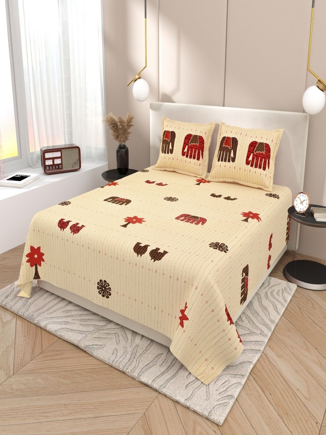 Sangria Red Animal Soft Feel 120 TC King Superfine Bedsheets-picture-11