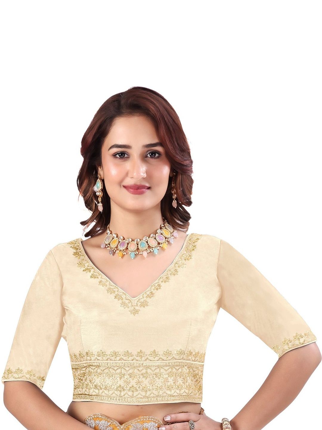 Nigel Designer Embroidered Zari Saree Blouse-image-15