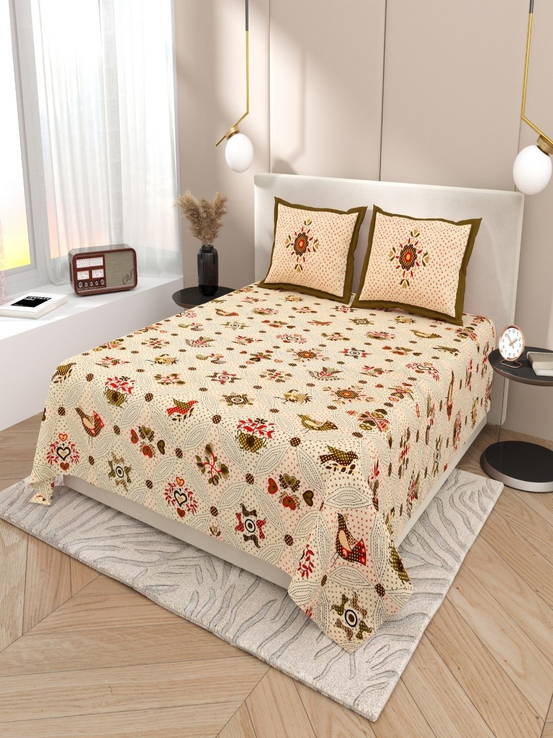Sangria Brown Floral Soft Feel 120 TC King Superfine Bedsheets-picture-26