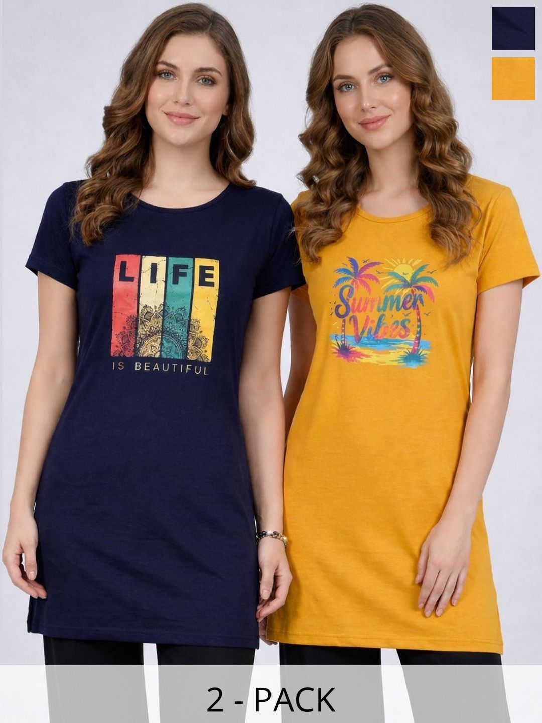 VERO AMORE Pack Of 2 Printed Round Neck Lounge Tshirts-image-20