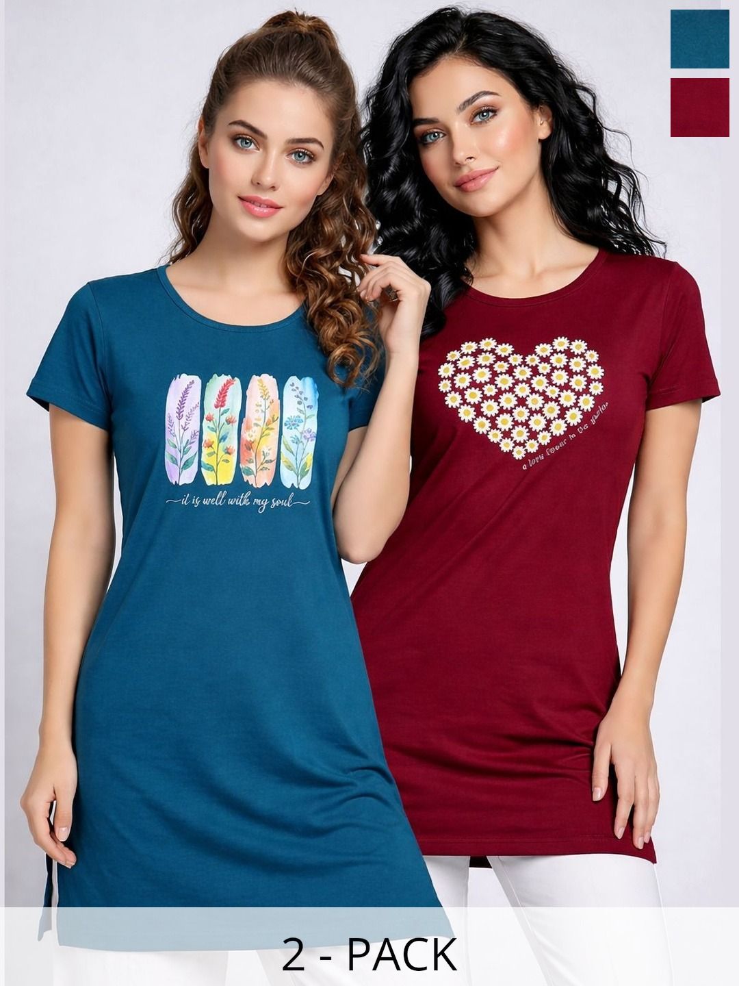 VERO AMORE Pack of 2 Printed Lounge Tshirts-picture-36