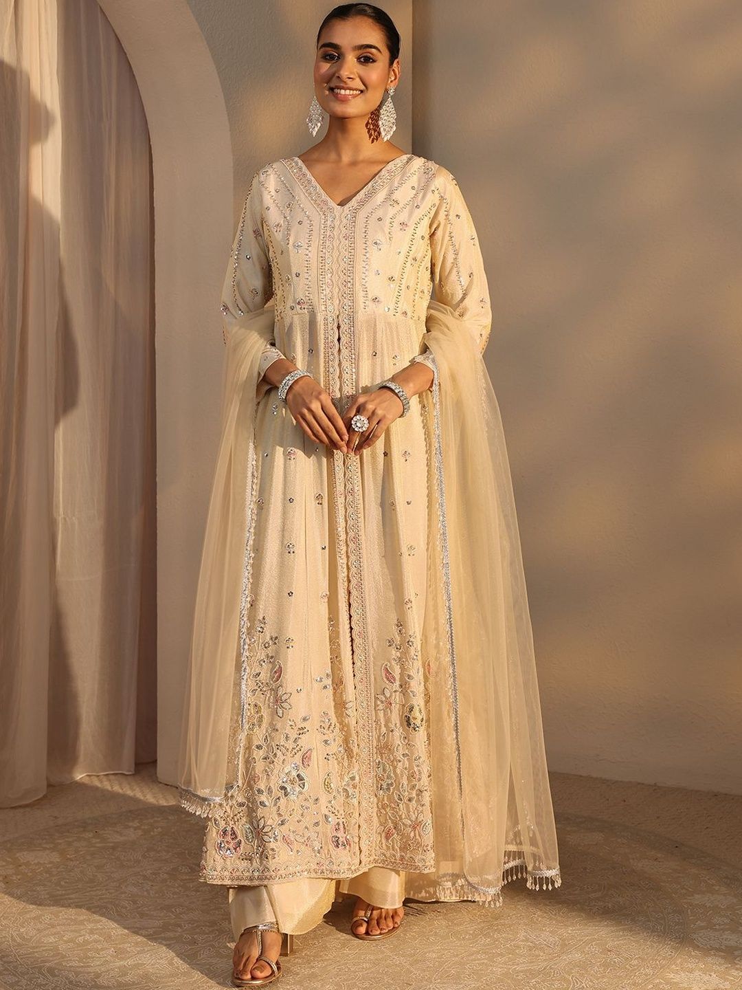 Libas Art Women Floral Embroidered Panelled Kurta with Palazzos & With Dupatta-picture-37