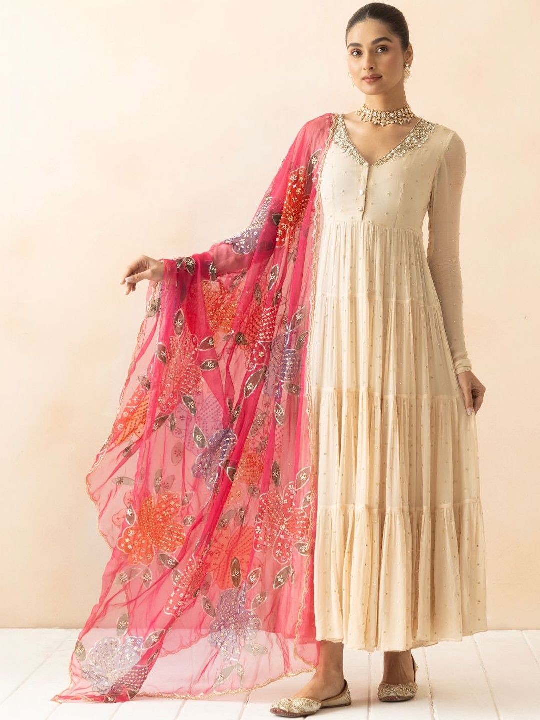 A R SILK Organza Dupatta with Beads and Stones-picture-15