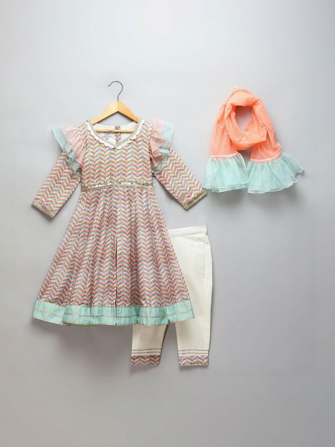 The Little Tales Girls Printed Empire Kurta with Trousers & With Dupatta-image-45