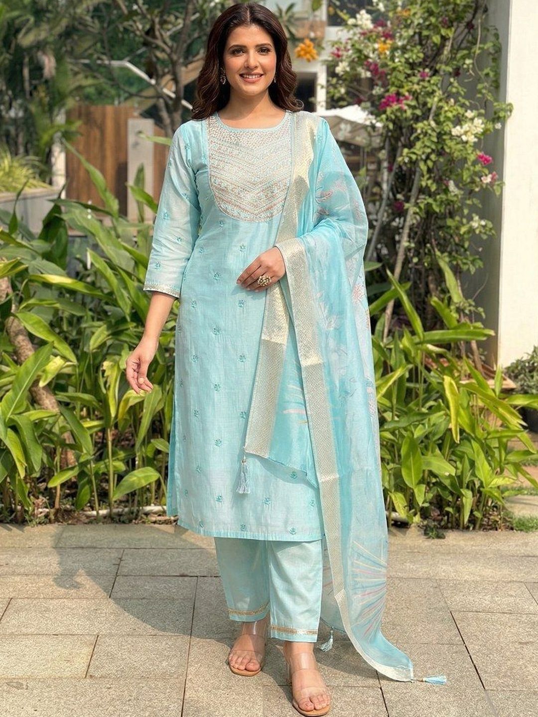 KALINI Women Ethnic Motifs Embroidered Kurta with Trousers & With Dupatta-image-35