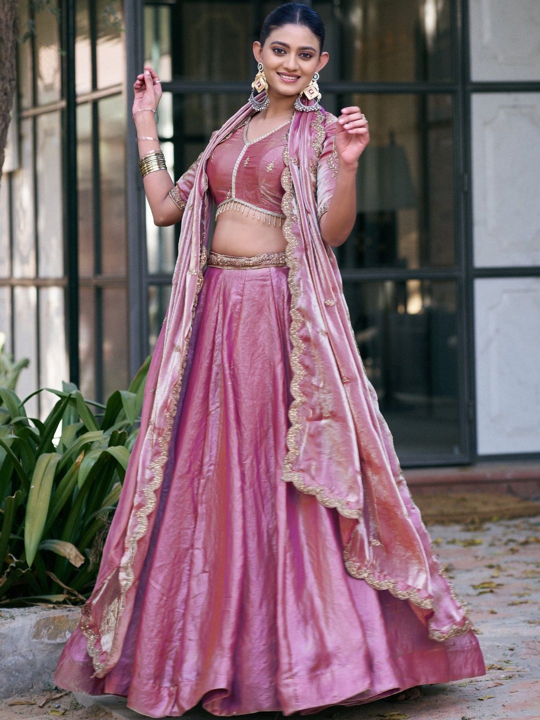 LOOKNBOOK ART Embroidered Sequinned Ready to Wear Lehenga & Unstitched Blouse With Dupatta-image-36
