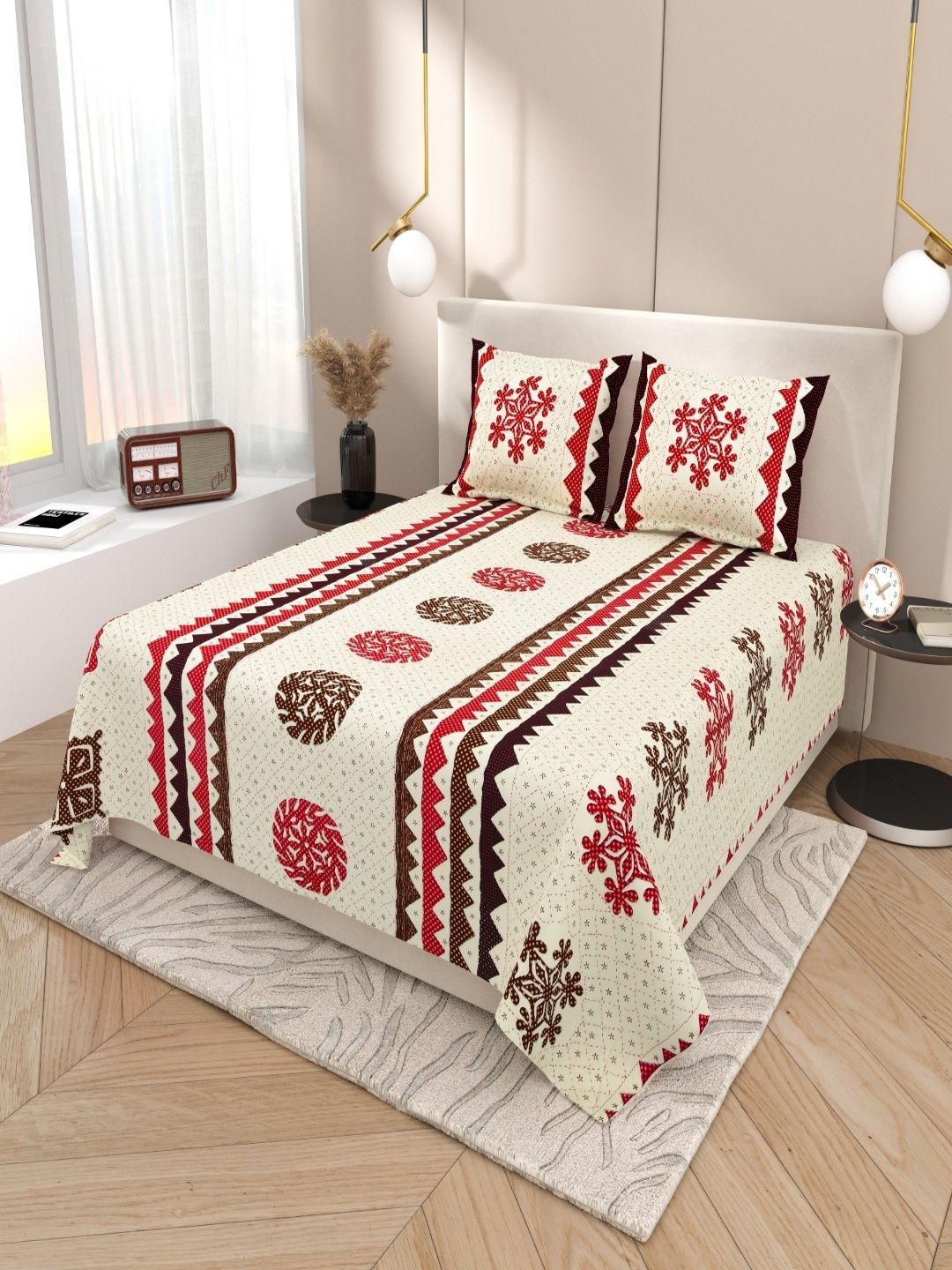 Sangria Brown Floral Soft Feel 120 TC King Superfine Bedsheets-picture-31