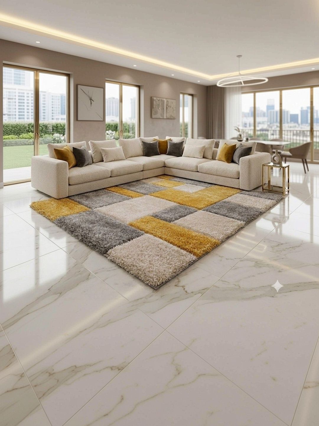 ZAMZAM CARPET Yellow Shaggy Polyester Carpet-image-37