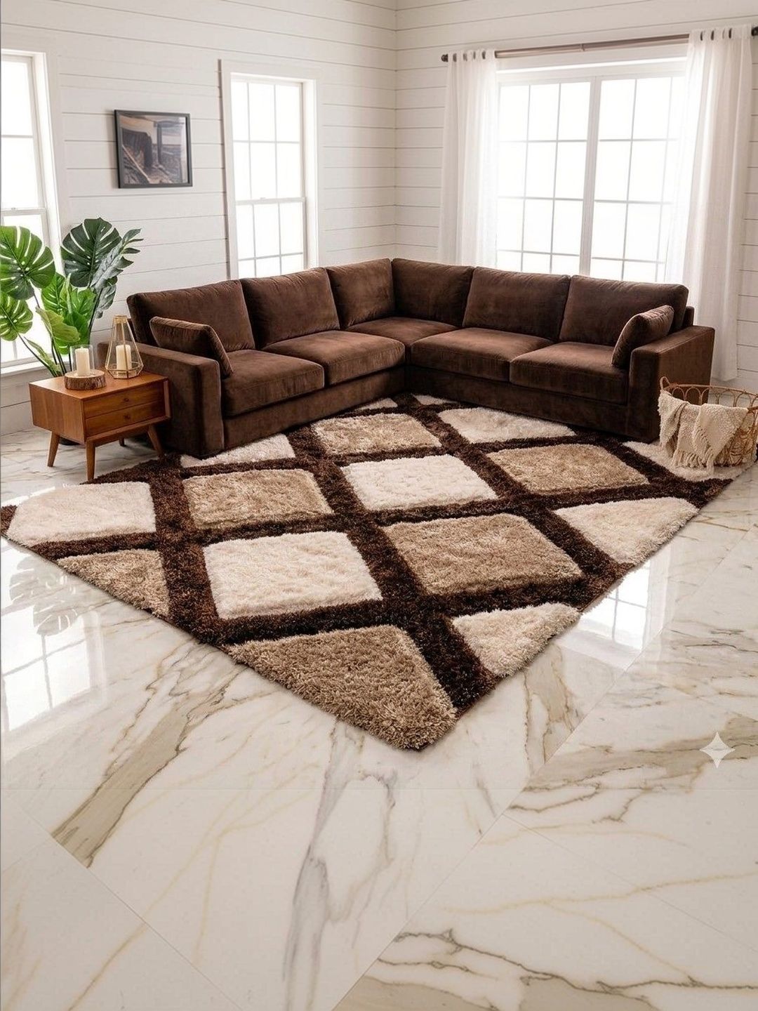 ZAMZAM CARPET Brown Shaggy Polyester Carpet-image-49